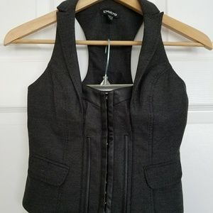 Bebe Grey Vest Pantsuit with leather detailing